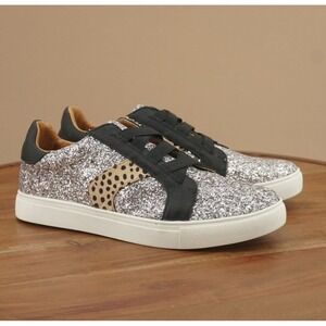 Dolce Vita Silver Glitter Sneakers with Leopard Detail